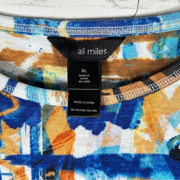 Ali Miles Blue/Copper Artsy Geometric Soft Knit Tunic Top w/Pocket XL - Picture 7 of 8